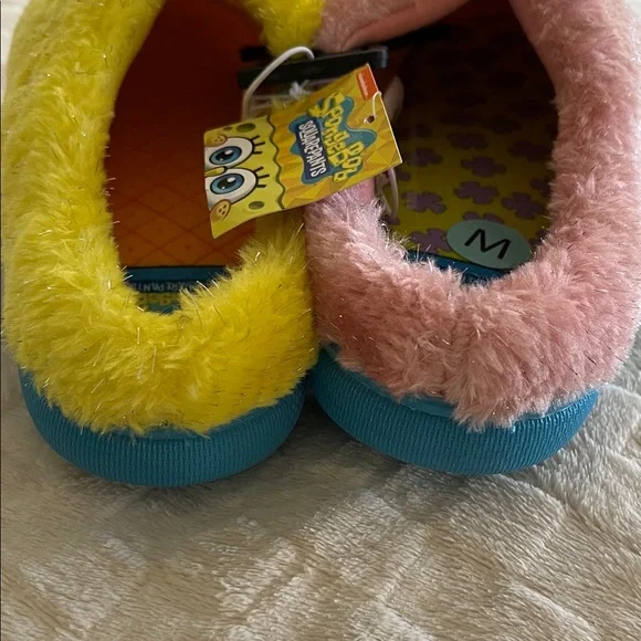 Women’s SpongeBob SquarePants & Patrick Fuzzy Sparkly Slippers - Pink and Yellow - Picture 10 of 10
